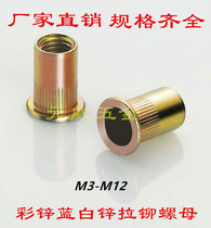 Galvanized flat head riveting nut knurled Luo cap locking embedded inlaid screws braided copper flower female riveting fasteners