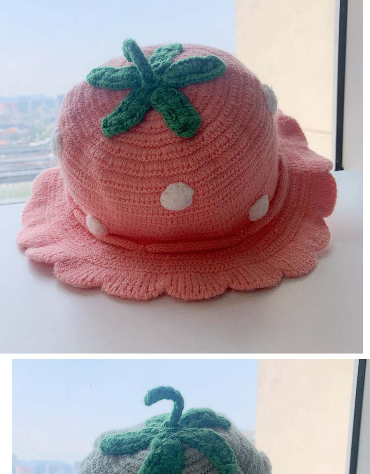 女宝宝秋冬季针织帽子渔夫帽1-3岁盆帽遮阳可爱草莓帽女童毛线帽