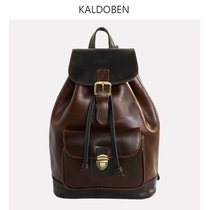 Inlen Retro Headlayer Cow Leather Double Shoulder Bag Lady Handmade Genuine Leather Backpack Casual Small School Bag Travel Bag Computer Bag