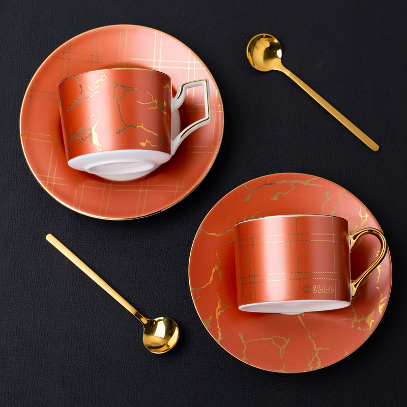 Creative premium coffee cups and saucers small European - style key-2 luxury ceramic stirring cup light modern key-2 luxury small delicate tea cups