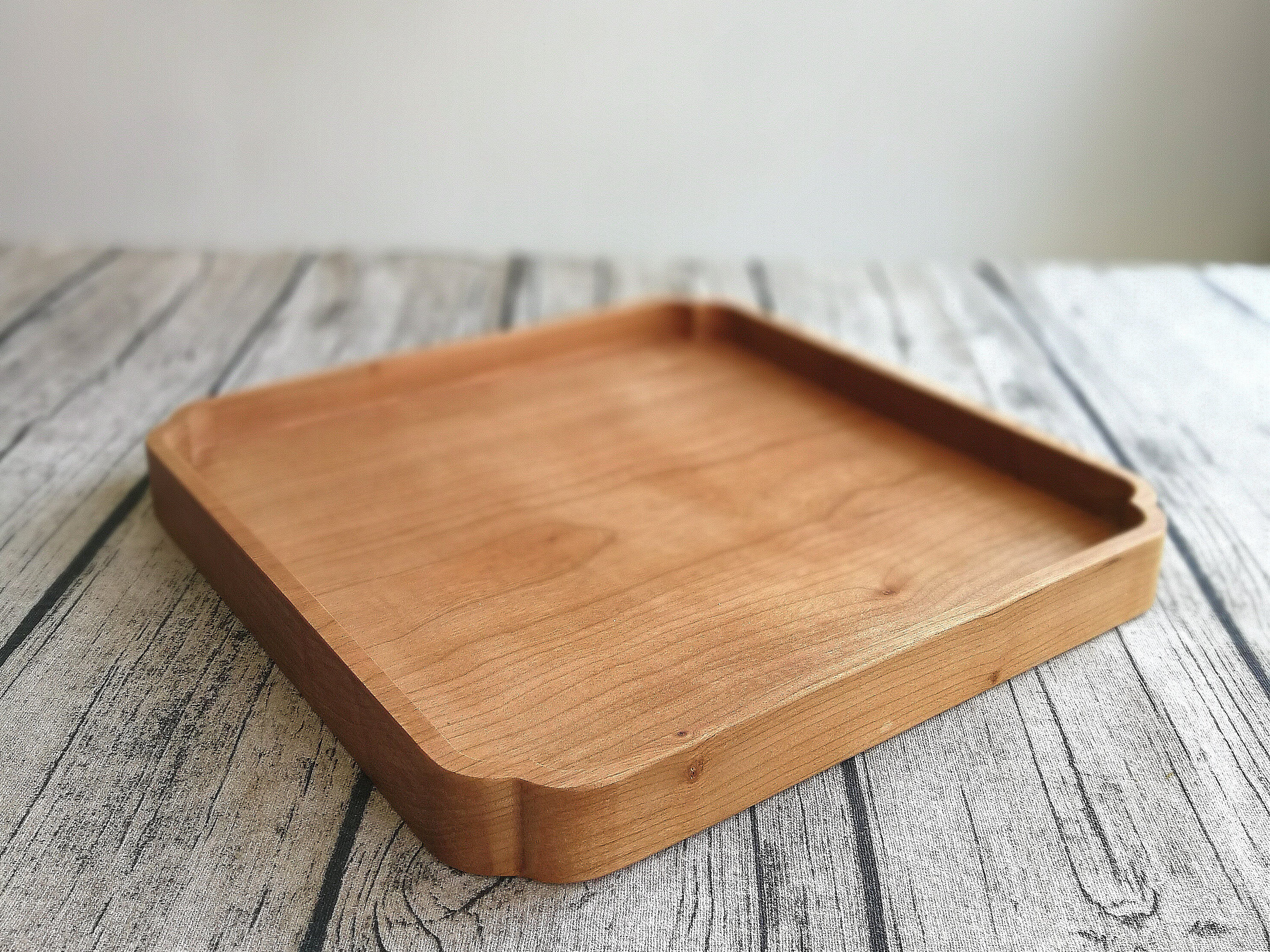 定制整木实木樱桃木果盘茶盘托盘葵口设计正方盘lemo乐木