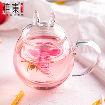 Yaji Man cat cup Glass cup Teacup Cat water cup Office with lid filter flower tea cup Female summer big belly water cup