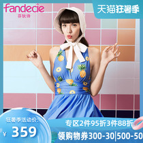 Fendish INS wind pineapple print deep v pleated slim slim sexy skirt one-piece spa swimsuit FS0668