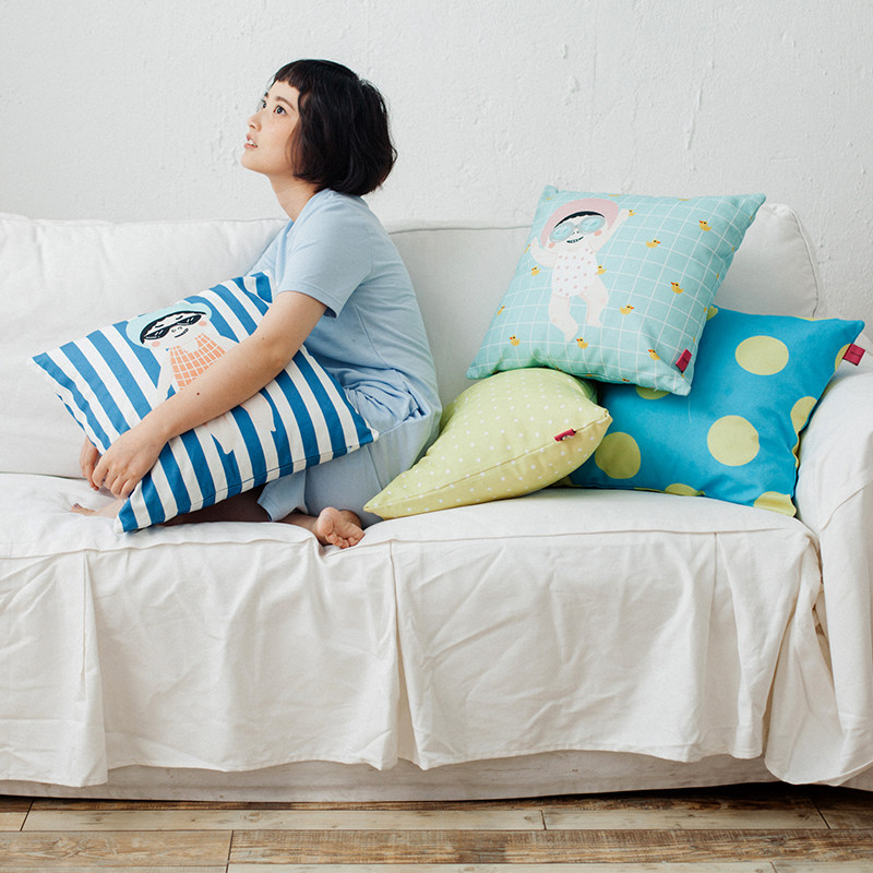 carihome原创卡通全棉抱枕套靠枕床头靠垫沙发靠背办公室腰靠枕头_7折
