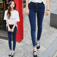 新款韩国深色紧身裤牛仔简约小脚裤女显瘦铅笔长裤