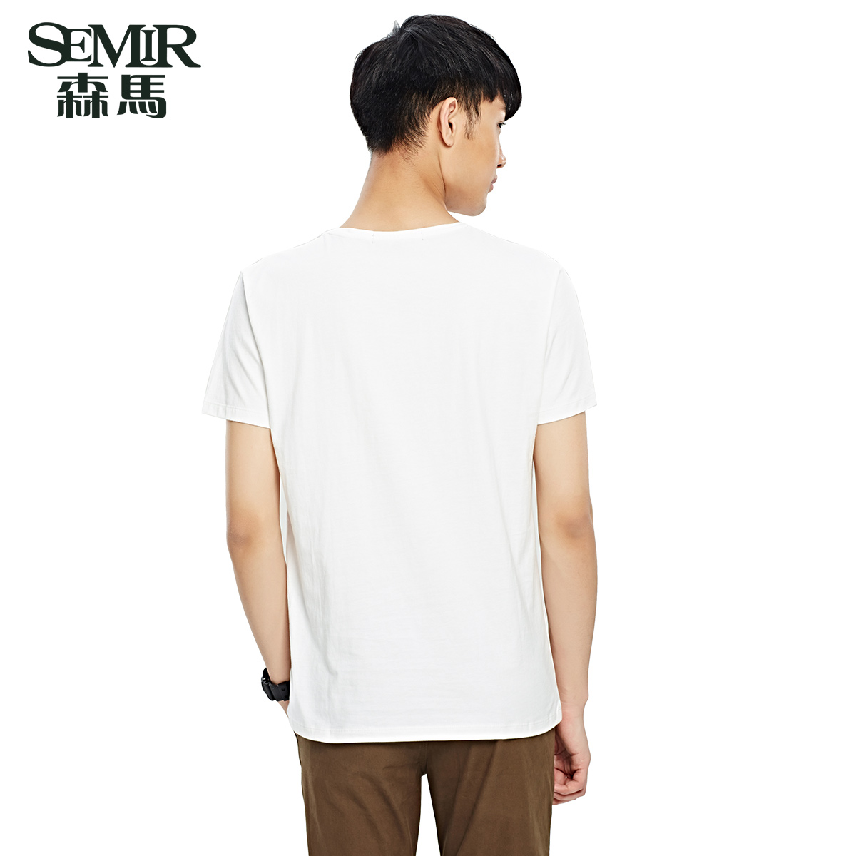 森马 夏装 短袖t恤 男士韩版撞色拼接t恤衫套头打底衫男装