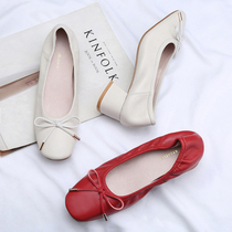 Soft-leather grandma shoes red spring retro small code real leather shallow square head soft sole high heel heel heel shoes