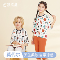 top melon children home clothing modal summer pajamas ice silk short sleeve set big baby boys pajamas