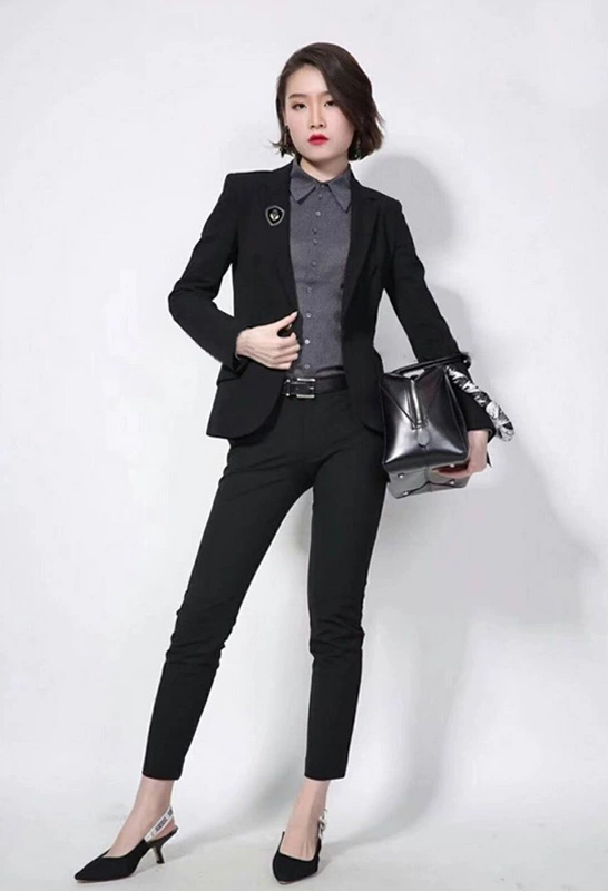 Chính hãng anh trai mới quầy quần áo phụ nữ 2021 mùa thu mới mỏng màu đen chuyên nghiệp áo khoác nhỏ phù hợp với phụ nữ - Business Suit