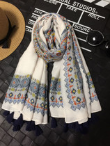 Spring and autumn new Korean scarf female cotton linen literary retro Joker super long shawl dual-use color-tie collar