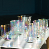 1 set of colorful transparent bowl Crystal Bowl percussion instrument meditation yoga send sheepskin stick