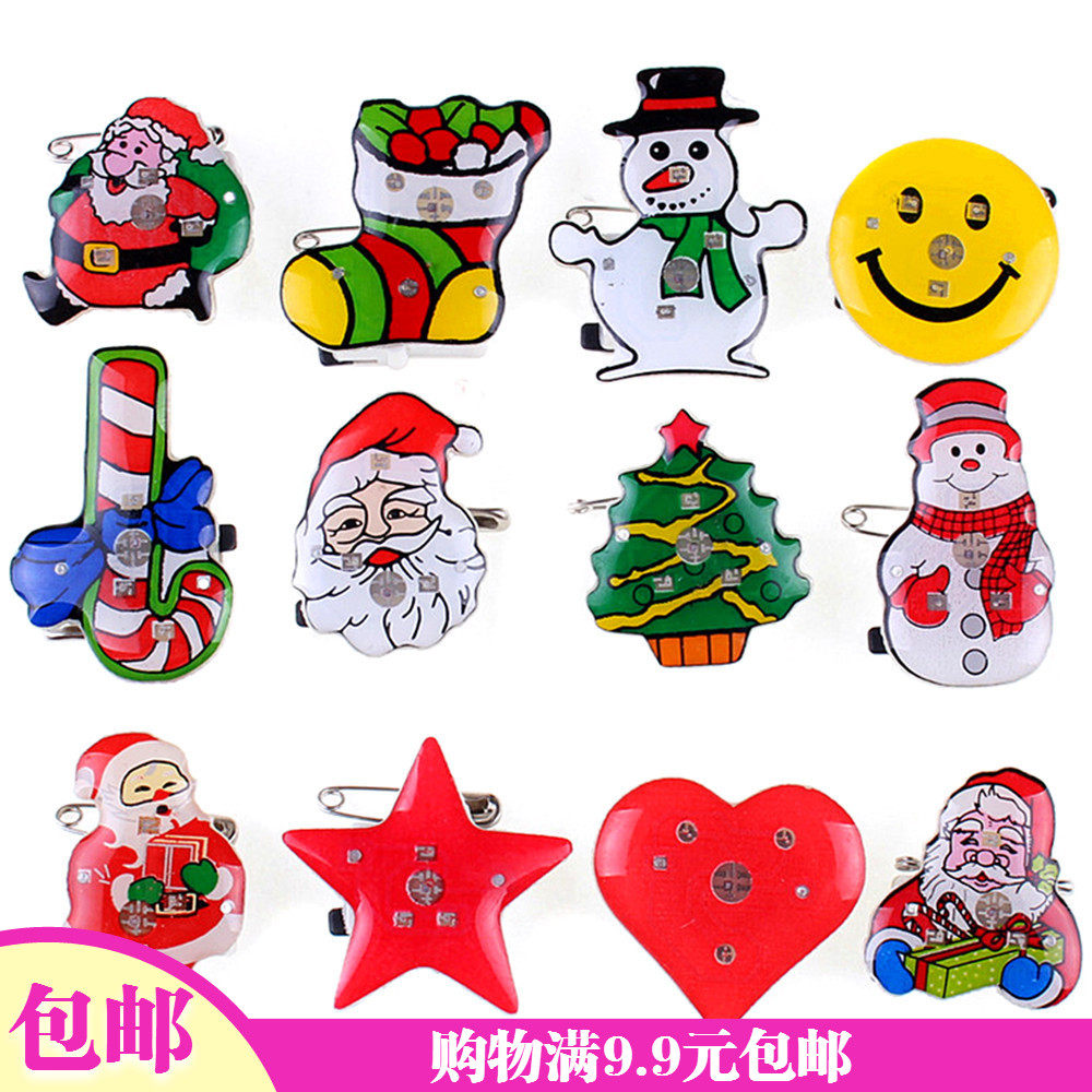 decoration flash christmas brooch pin badge plush snowman santa
