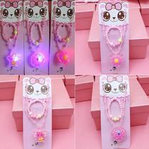 Children's Jewelry Glowing Necklace Colorful Beads Bracelet 2pcs Set Cartoon Jewelry Girls Glitter Pendant