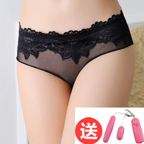 Sexy large size sexy underwear ladies transparent lace fabric seamless medium low waist temptation briefs cotton stall