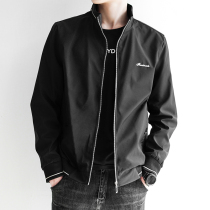 Spring mens jacket upright collar casual 100 hitch ride trend Large-size high-end clip-jersey mens mature and heavy loads of clothes