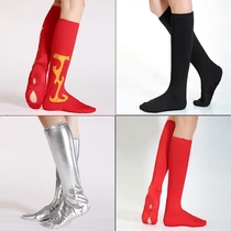 Mongolian dress for Tibetan ethnic group shows modern square dance table boots high elastic red gold and silver black shoe cover men and women