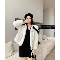 2022 imported velvet mink fur womens whole mink young navy collar mink fur coat fashion coat