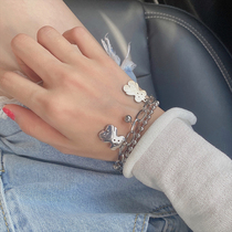 ins niche double-layer titanium steel chain handwear Net Red simple cute bear couple bracelet student best friend gift