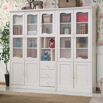 All solid wood childrens bookcase bookcase combination two or three doors bookcase with glass door white study assembly locker