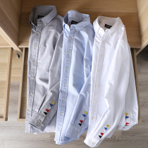 Easy to wear and comfortable color embroidery spring and summer fashion casual pure cotton Oxford spinning long-sleeved shirt mens shirt tide