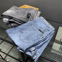 Very NICE good thing webbing stitching Heavy vintage washed mens fashion slim stretch jeans