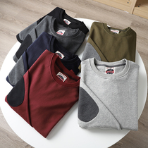 American retro classic spring and autumn mens pure cotton terry sleeve patch stitching round neck pullover sweater tide