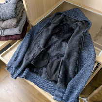 Cost-effective welfare single Thick and warm autumn and winter velvet thickened hooded knitted cardigan sweater jacket