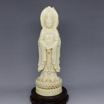 Qingdehua kiln white porcelain three-sided Guanyin Buddha statue ornaments all handmade antique antique antique porcelain collection folk kiln collection