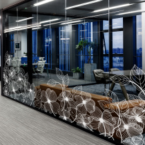 Four Leaf Grass Line Shop Windows Glass Stickers Personality Creative Office Partition Arrangement Static Cling Film Décor Customize