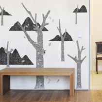 Large ins black and white landscape wall stickers sofa TV background wall decoration creative freehand stickers self-adhesive tree