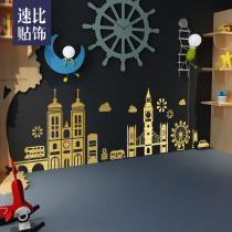 Large childrens room bedroom decoration Cartoon Castle wall stickers Cute kindergarten construction area wall building stickers