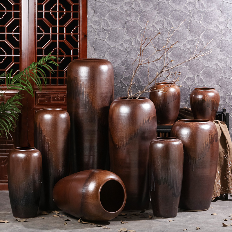 Jingdezhen ceramic floor vase high temperature color glaze up flower arranging modern European sitting room hotel villa furnishing articles