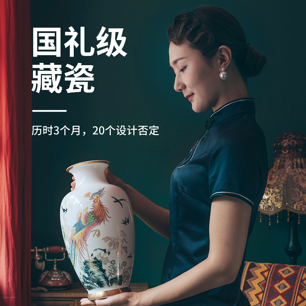 Jingdezhen ceramics vase Chinese style restoring ancient ways is arranging flowers and birds pay homage to the king wen home sitting room TV ark, furnishing articles