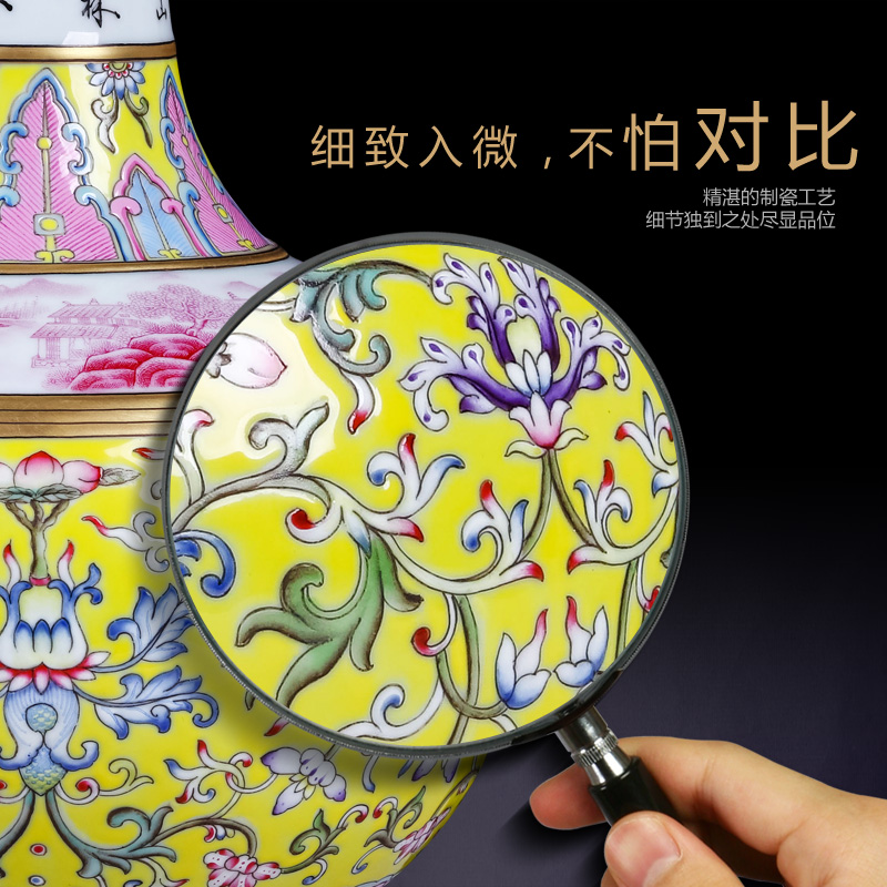 Night glass and fang jingdezhen hand - made antique vase qianlong yellow colored enamel bound to lotus flower, the design of Chinese style decoration