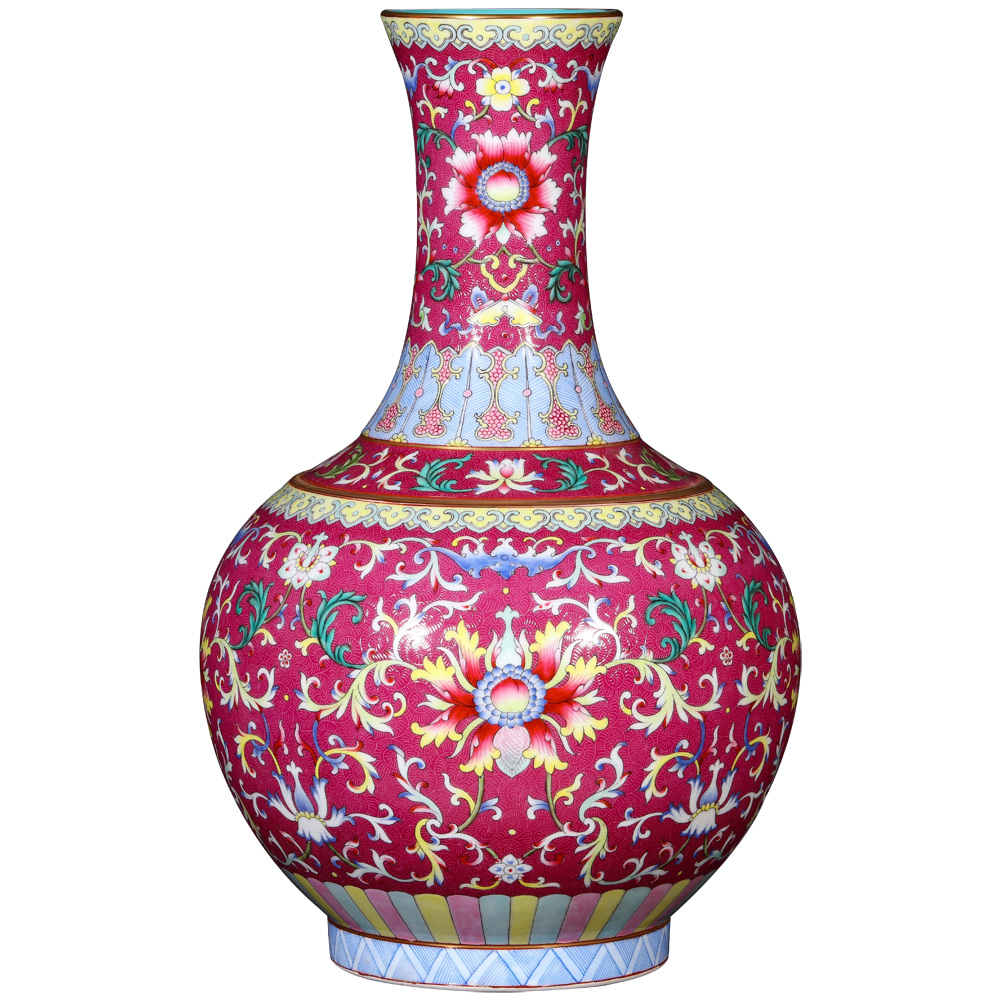 Jingdezhen ceramics imitation the qing qianlong red scramble for lotus flowers wrapped branches bottle decoration rich ancient frame furnishing articles