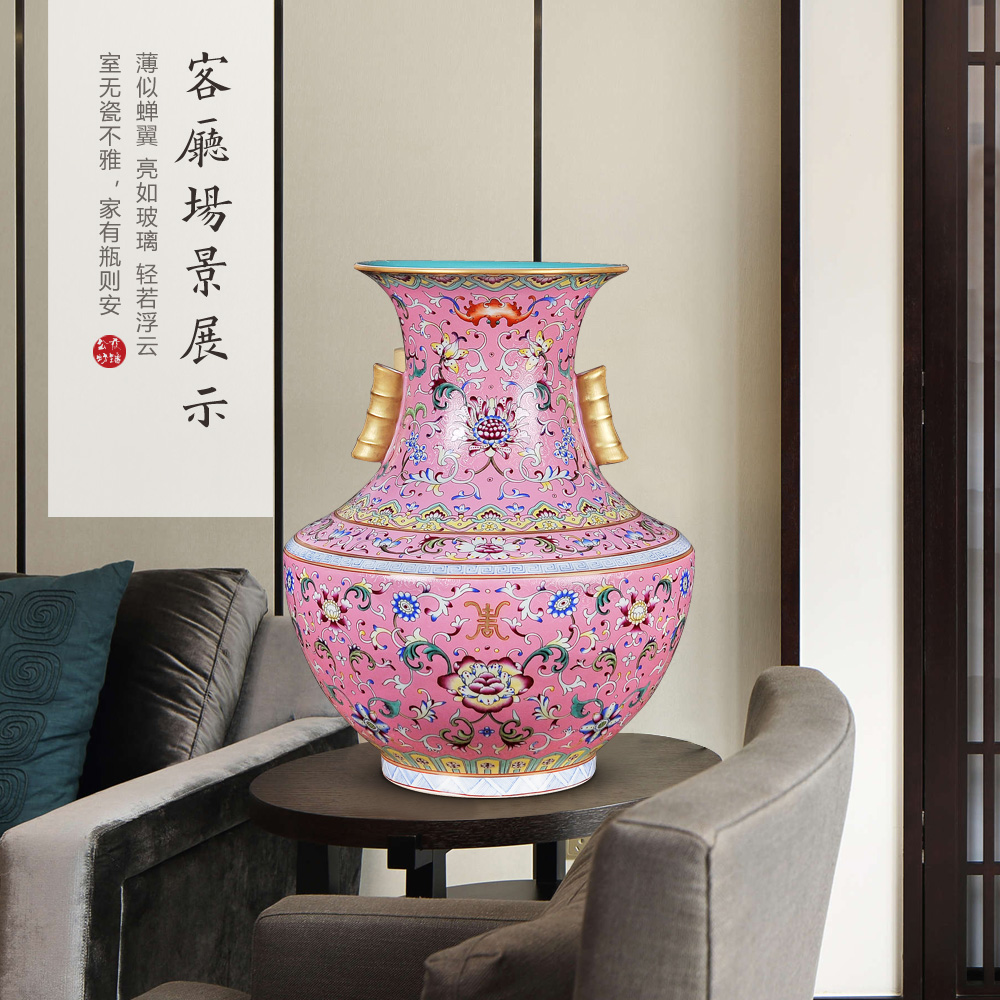 Jingdezhen ceramics furnishing articles imitation the qing put lotus flower square foundation pointed vase household sitting room adornment handicraft decoration