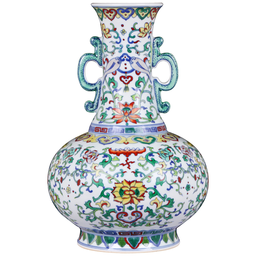 Jingdezhen ceramics furnishing articles imitation the qing yongzheng blue - and - white youligong ears vase Chinese style household adornment ornament