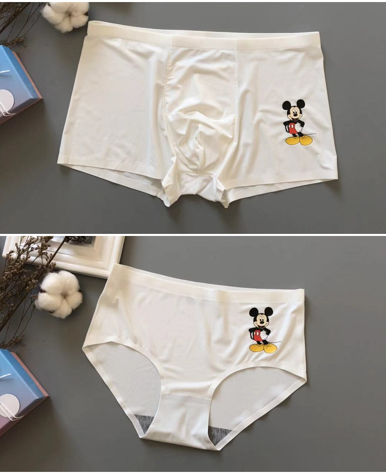 恋名媛白色浪漫情侣款内裤冰丝透气舒适可爱卡通米奇个性活泼内裤