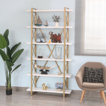 Nordic wrought iron shelf simple storage rack landing creative bookshelf solid wood shelf Gold living room display rack