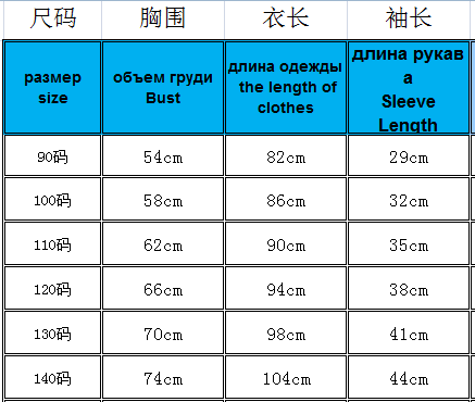 童装连衣裙尺码对照表图片