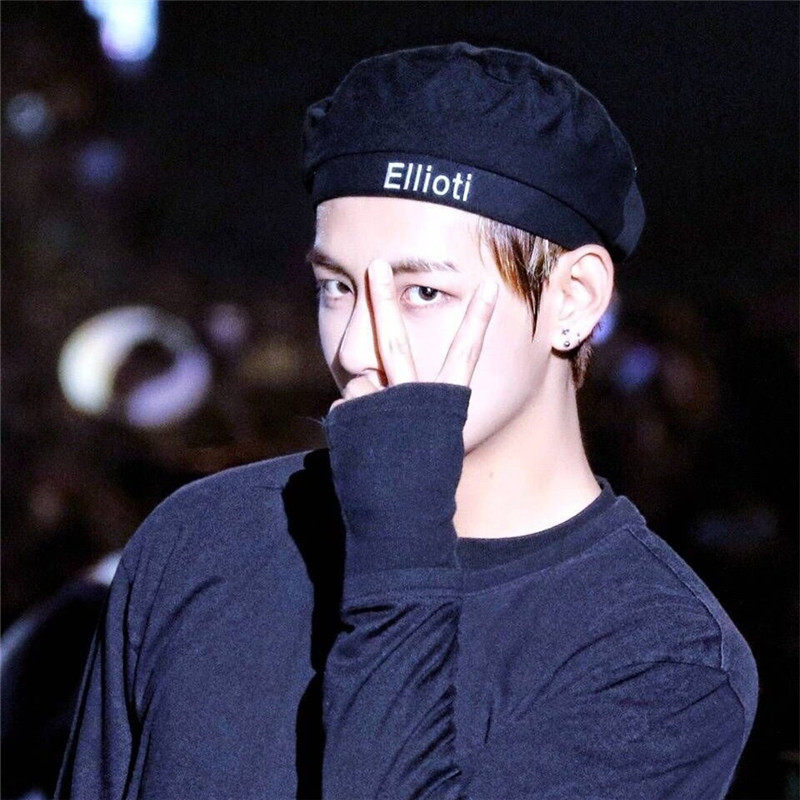 bts防弹少年团金泰亨v同款黑色贝雷帽冬天帽子男女鹿皮绒画家帽