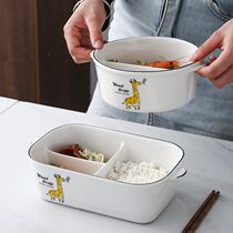 Ceramic Lunch Box Round split diger Sealed Microwave Oven Separation Dining Bowl Office Workers Lunch Cartridge Lid Preservation Box