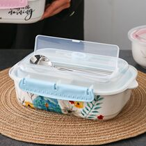 Microwave Ceramic Lunch Box Lunch Box Lunch Box Chinese Sealed Meal Kit Bowl with lid Buckle Upper Class group Bowl Refreshing box