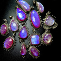 (soloni) Nepal pure handmade 925 silver inlaid natural color treasure pink moon light simple pendant pendant