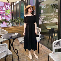 Large size womens clothing 2020 summer new fat mm word shoulder thin dress fat sister hidden meat belly skirt tide