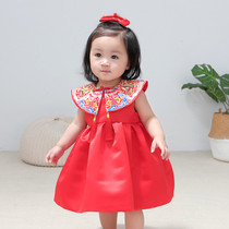 Baby girl catch week dress Chinese one-year-old baby red annual dress cheongsam autumn and winter long-sleeved ethnic style festive