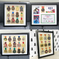 Solid Wood medal display rack hanging wall marathon medal storage frame custom badge storage box display frame