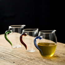 Linglong Road cup glass thickened heat-resistant tea divider household belt Tea Sea long mouth pure handmade color small male Cup