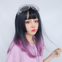 Japanese princess cut Ji hair style wig Purple gradient hair color Shoulder full head cover Lolita Western style straight hair round face