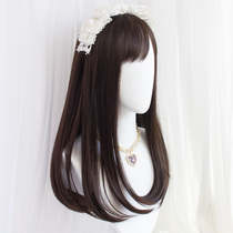 Wig woman long hair long hair Emulated Scalp Natural Net Red Lolita Slop Liu Hai Fix Face Cute Black Brown Fake Fur